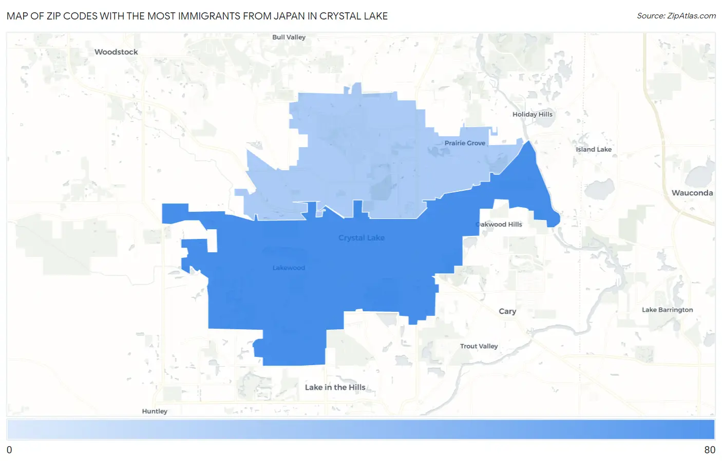 Zip Codes with the Most Immigrants from Japan in Crystal Lake Map
