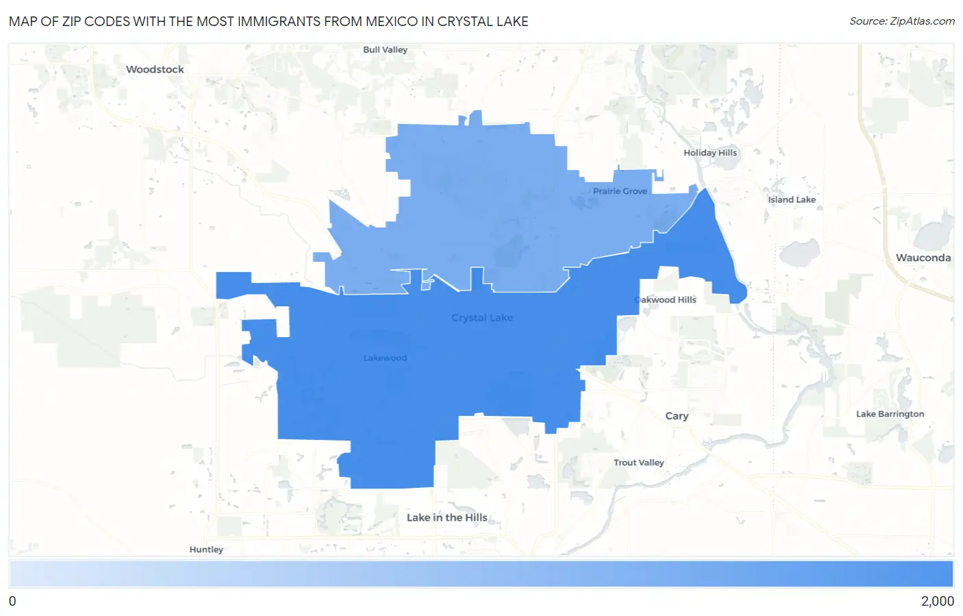 Zip Codes with the Most Immigrants from Mexico in Crystal Lake Map