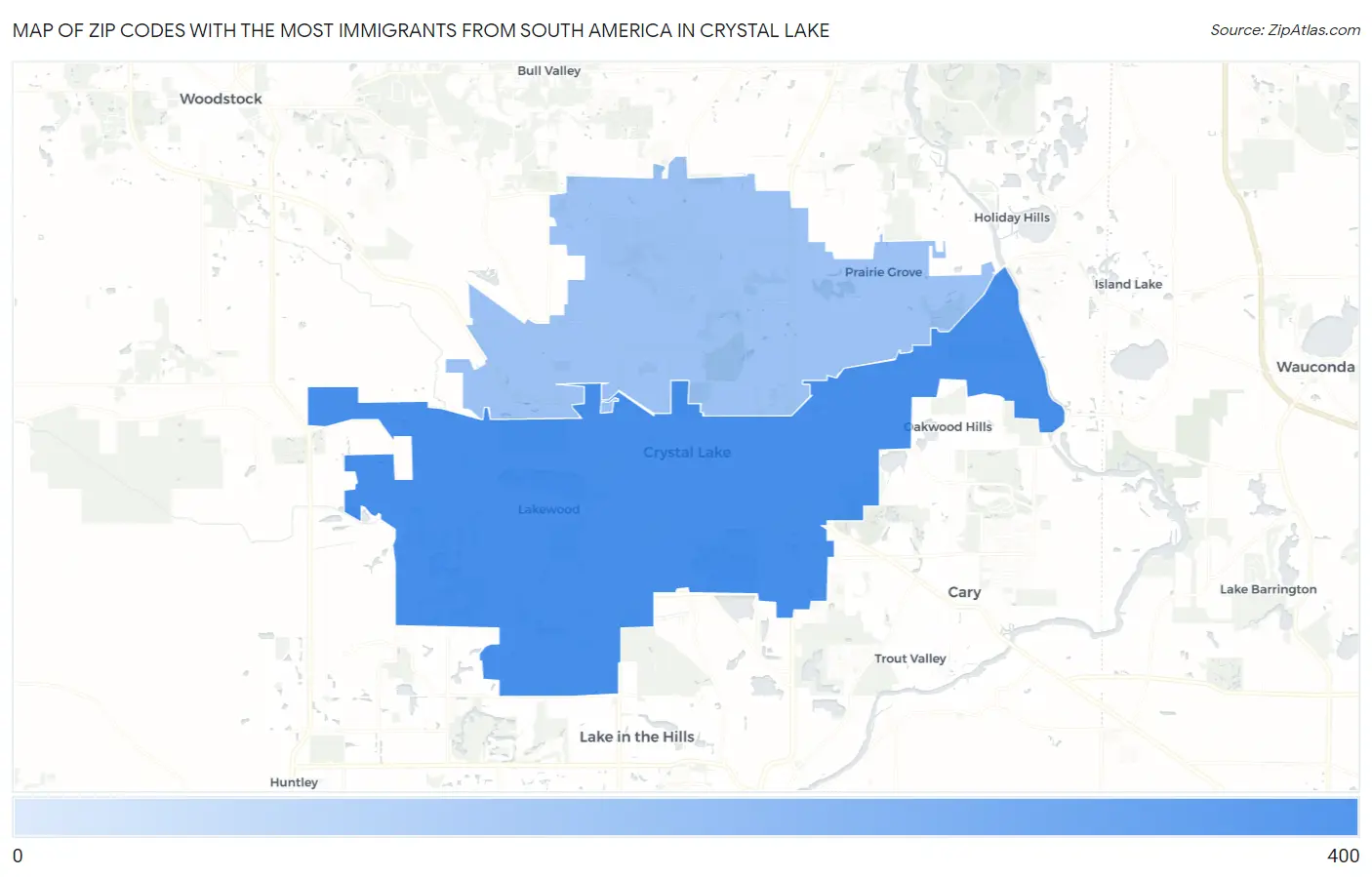 Zip Codes with the Most Immigrants from South America in Crystal Lake Map