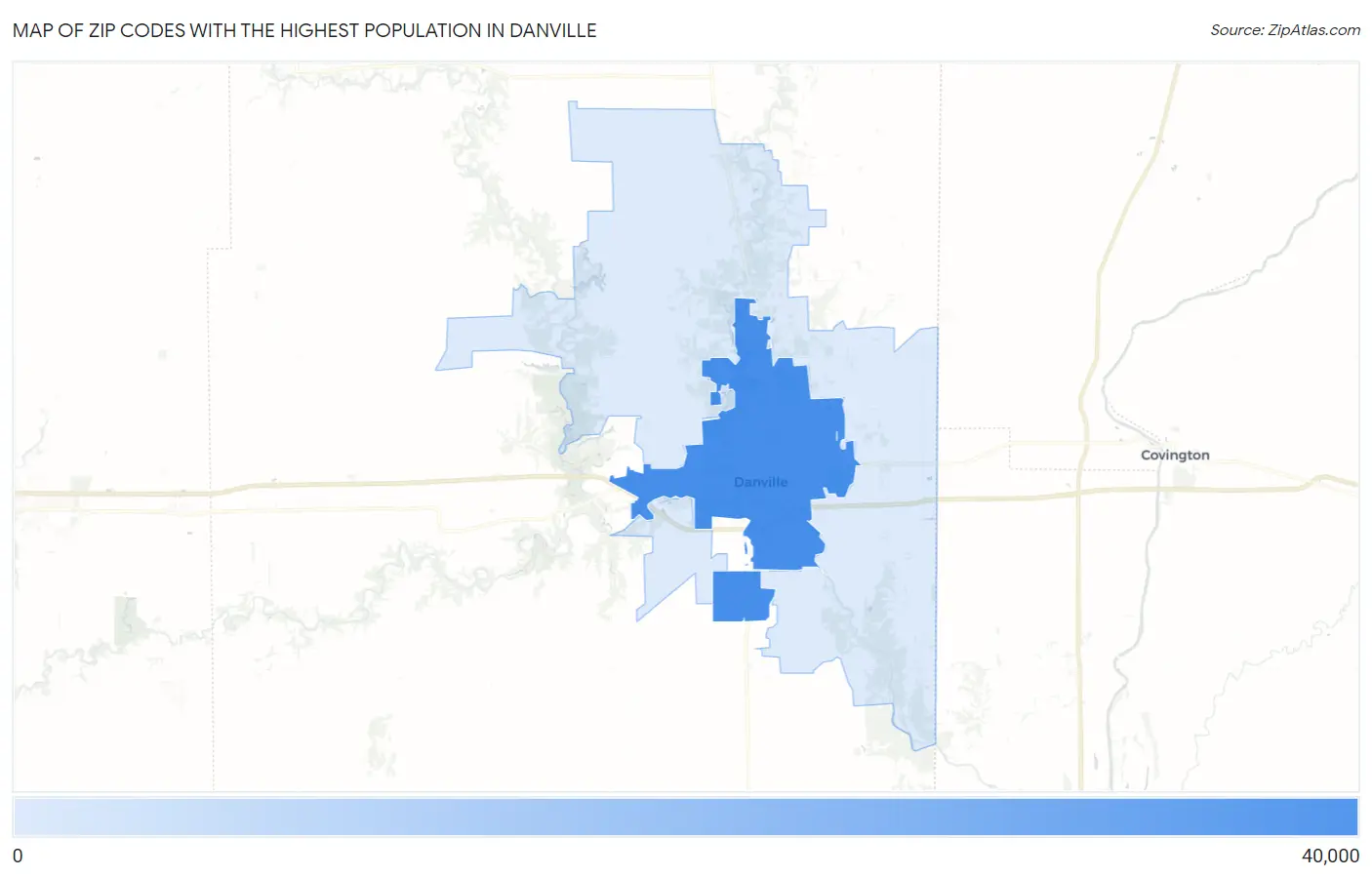 Zip Codes with the Highest Population in Danville Map