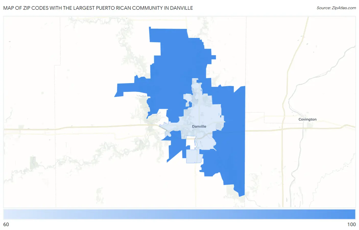 Zip Codes with the Largest Puerto Rican Community in Danville Map