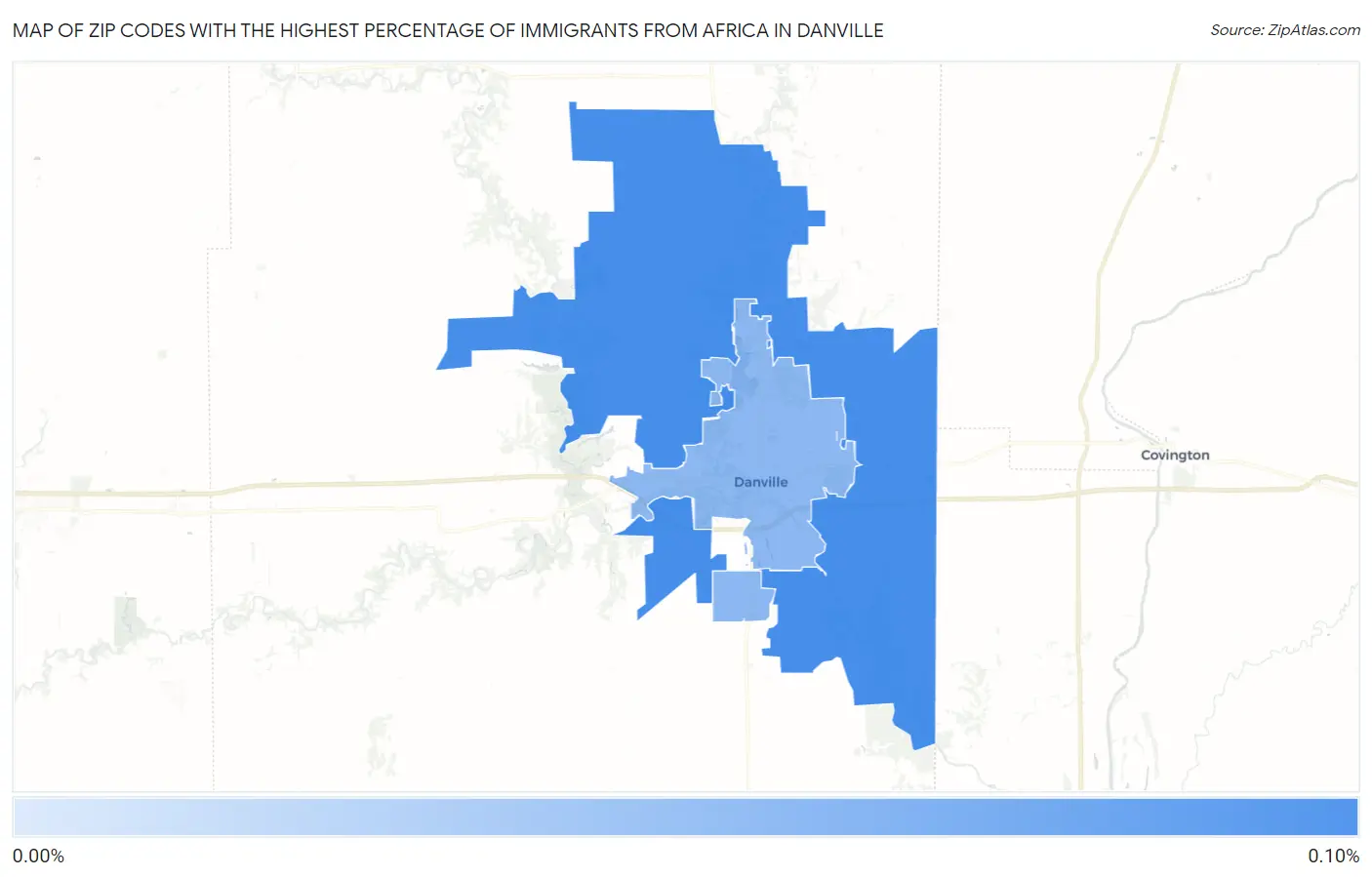 Zip Codes with the Highest Percentage of Immigrants from Africa in Danville Map