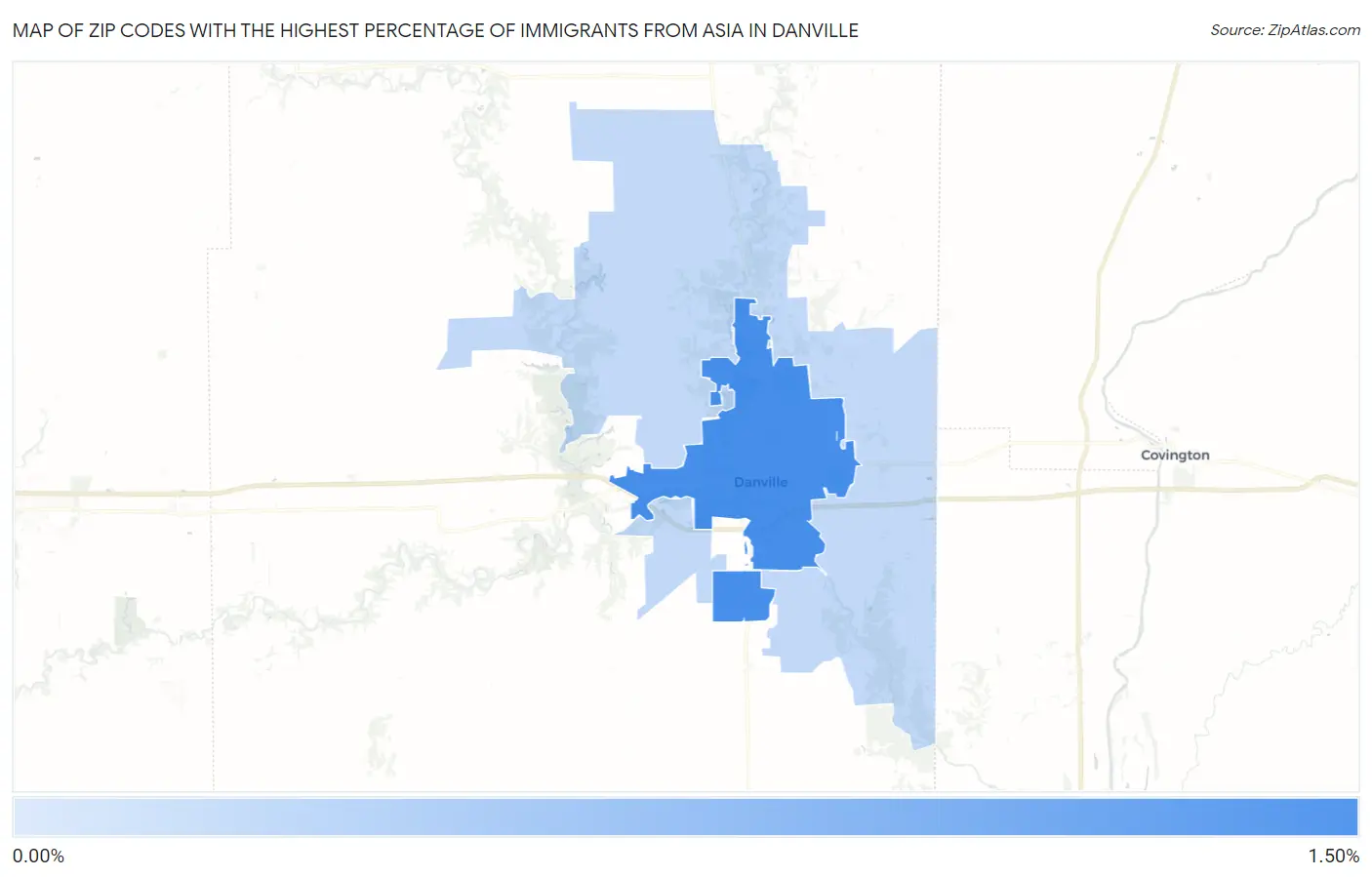 Zip Codes with the Highest Percentage of Immigrants from Asia in Danville Map