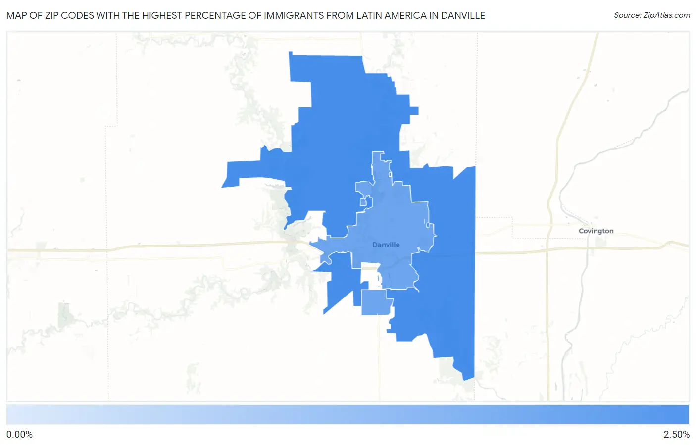 Zip Codes with the Highest Percentage of Immigrants from Latin America in Danville Map