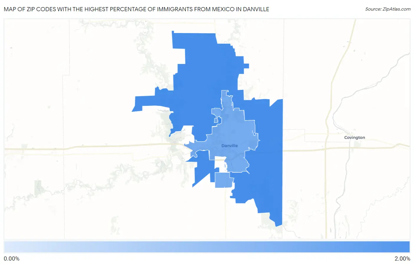 Zip Codes with the Highest Percentage of Immigrants from Mexico in Danville Map