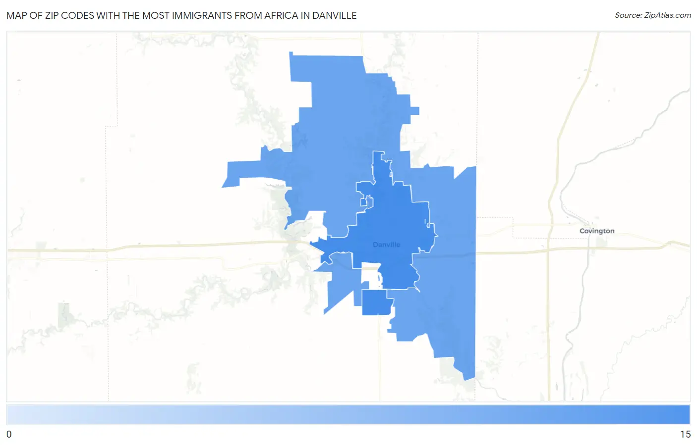 Zip Codes with the Most Immigrants from Africa in Danville Map
