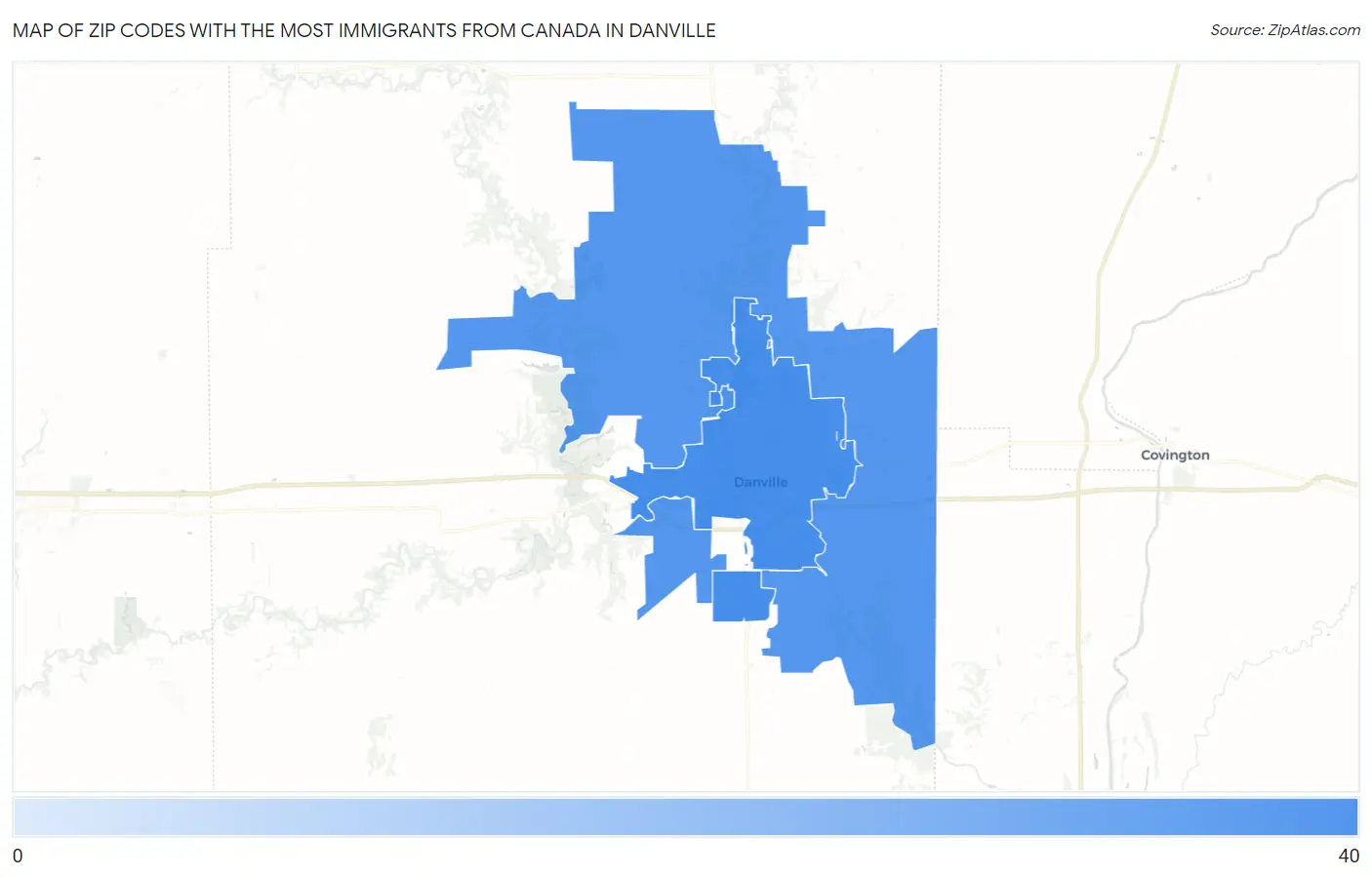 Zip Codes with the Most Immigrants from Canada in Danville Map