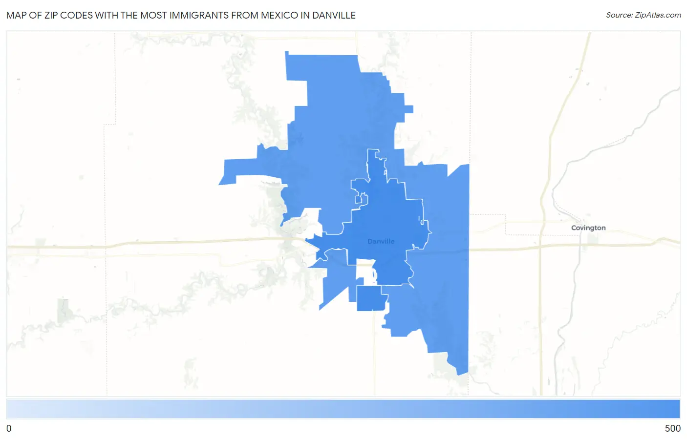 Zip Codes with the Most Immigrants from Mexico in Danville Map