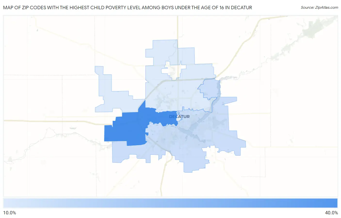 Zip Codes with the Highest Child Poverty Level Among Boys Under the Age of 16 in Decatur Map
