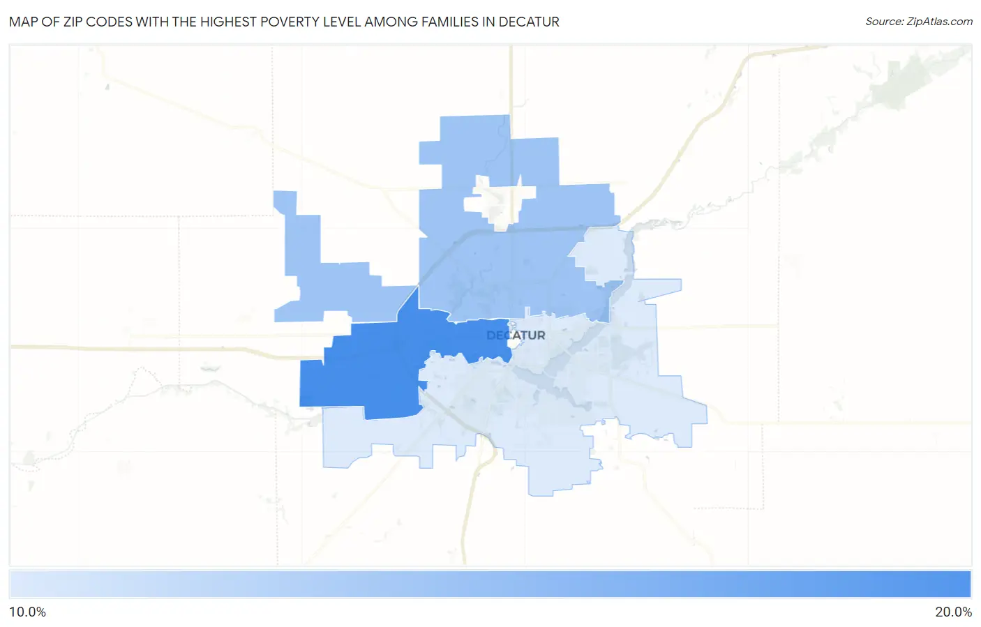 Zip Codes with the Highest Poverty Level Among Families in Decatur Map