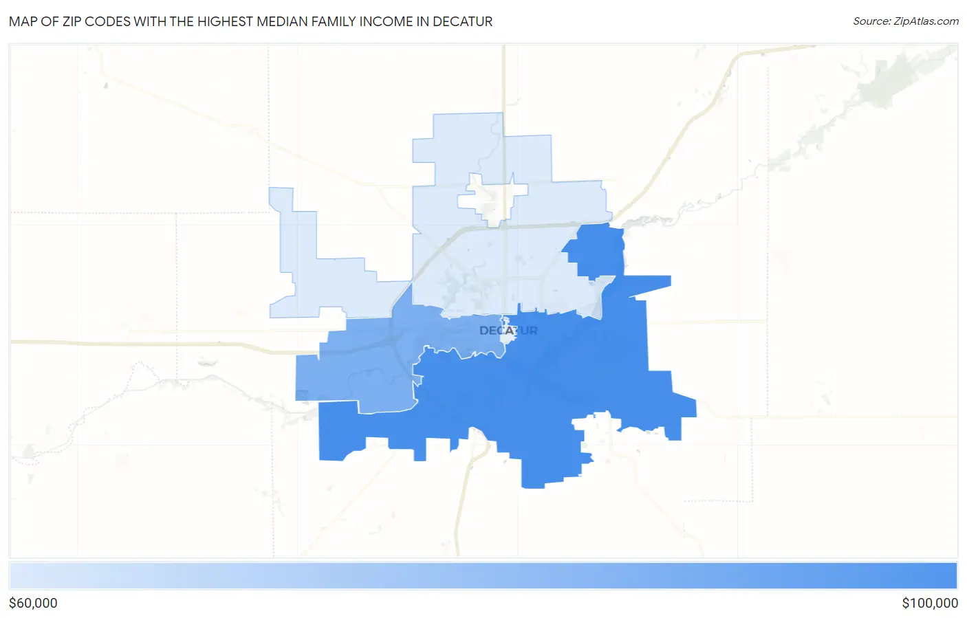 Zip Codes with the Highest Median Family Income in Decatur Map