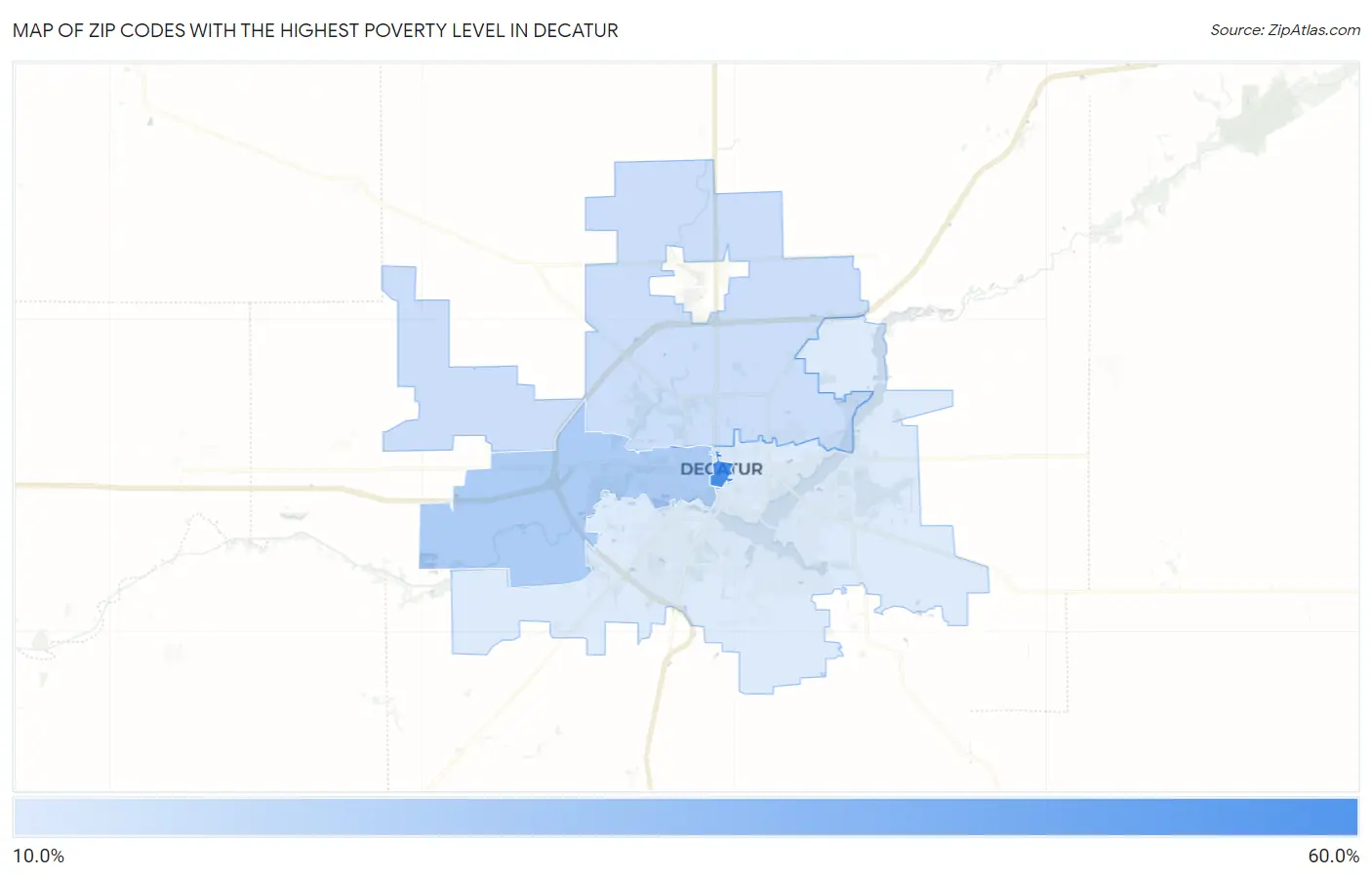 Zip Codes with the Highest Poverty Level in Decatur Map