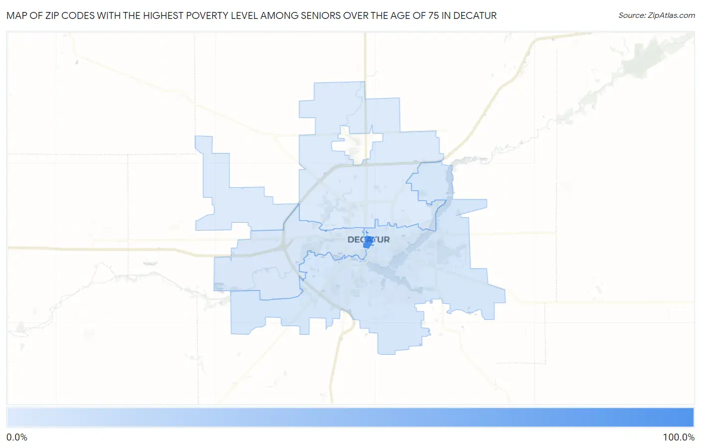 Zip Codes with the Highest Poverty Level Among Seniors Over the Age of 75 in Decatur Map