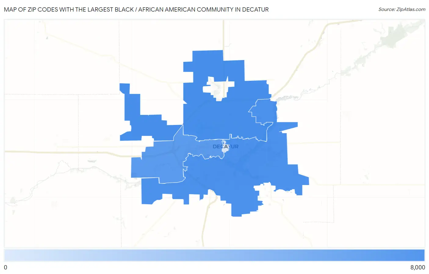 Zip Codes with the Largest Black / African American Community in Decatur Map