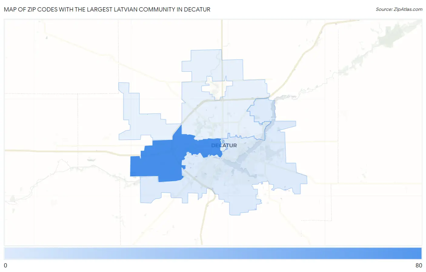 Zip Codes with the Largest Latvian Community in Decatur Map