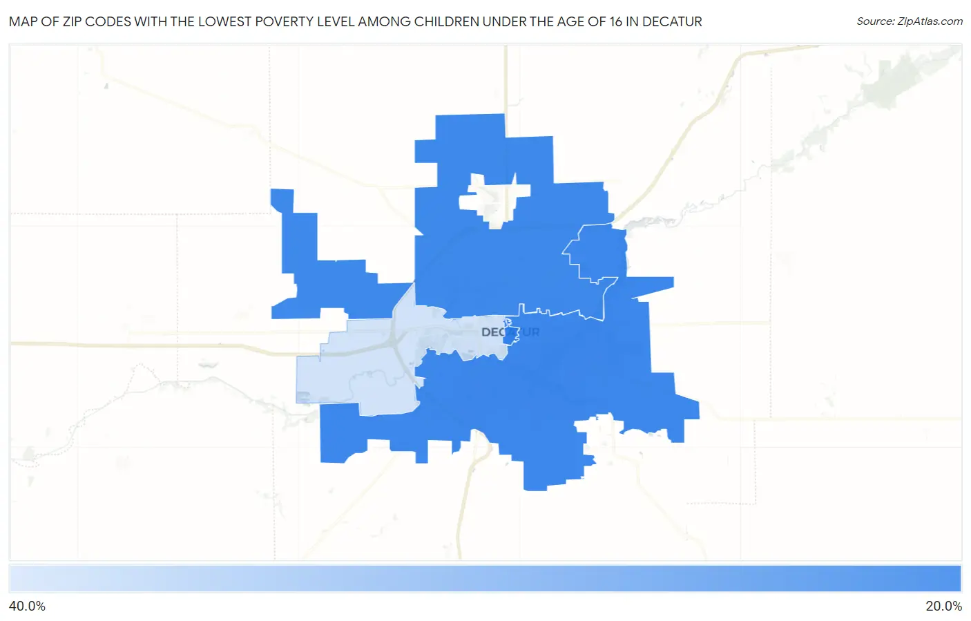 Zip Codes with the Lowest Poverty Level Among Children Under the Age of 16 in Decatur Map