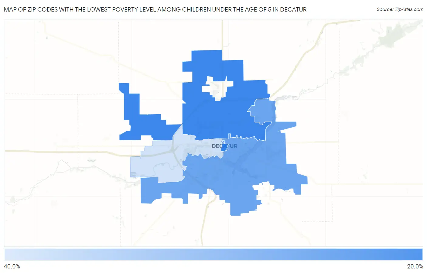 Zip Codes with the Lowest Poverty Level Among Children Under the Age of 5 in Decatur Map
