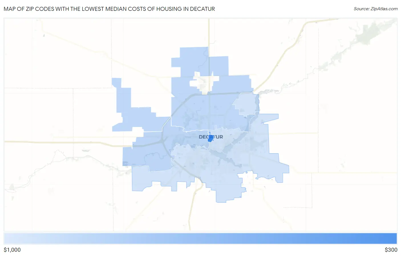 Zip Codes with the Lowest Median Costs of Housing in Decatur Map