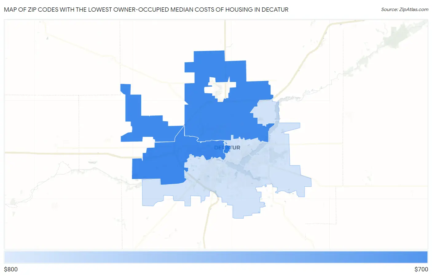 Zip Codes with the Lowest Owner-Occupied Median Costs of Housing in Decatur Map