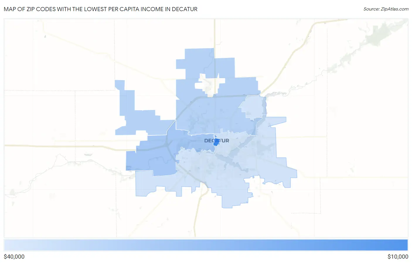 Zip Codes with the Lowest Per Capita Income in Decatur Map