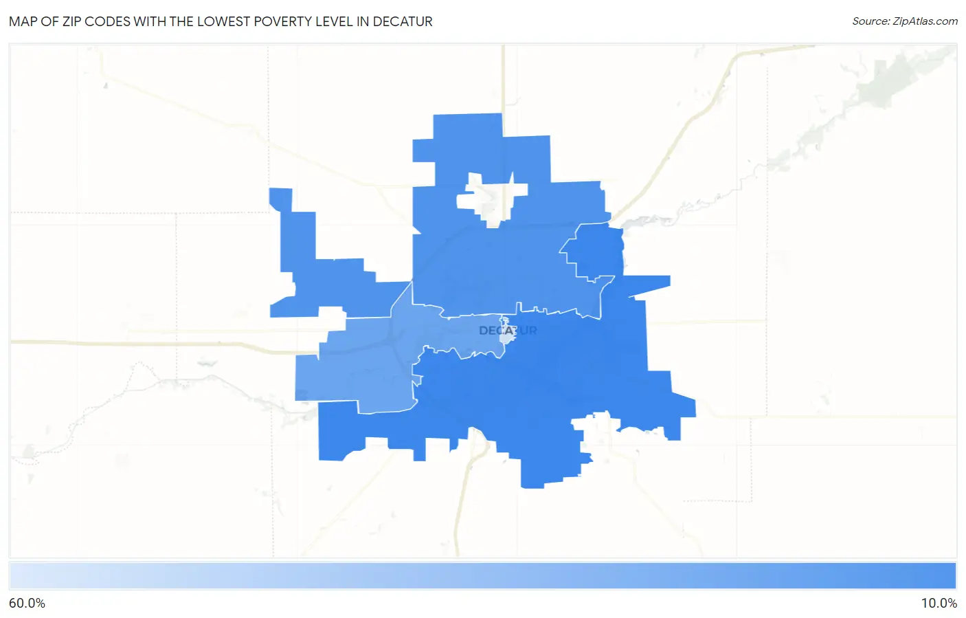 Zip Codes with the Lowest Poverty Level in Decatur Map