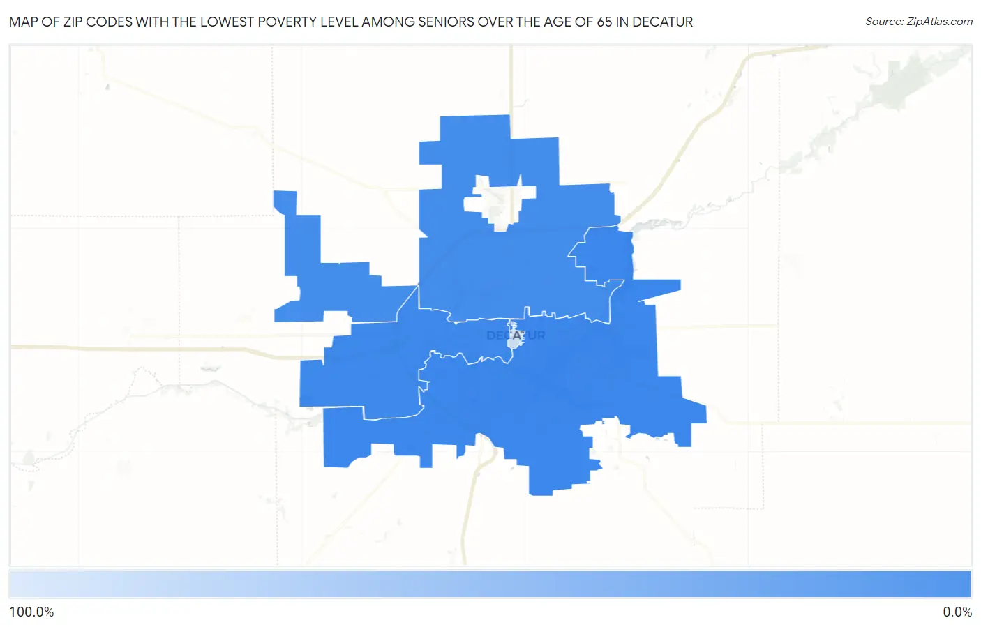 Zip Codes with the Lowest Poverty Level Among Seniors Over the Age of 65 in Decatur Map