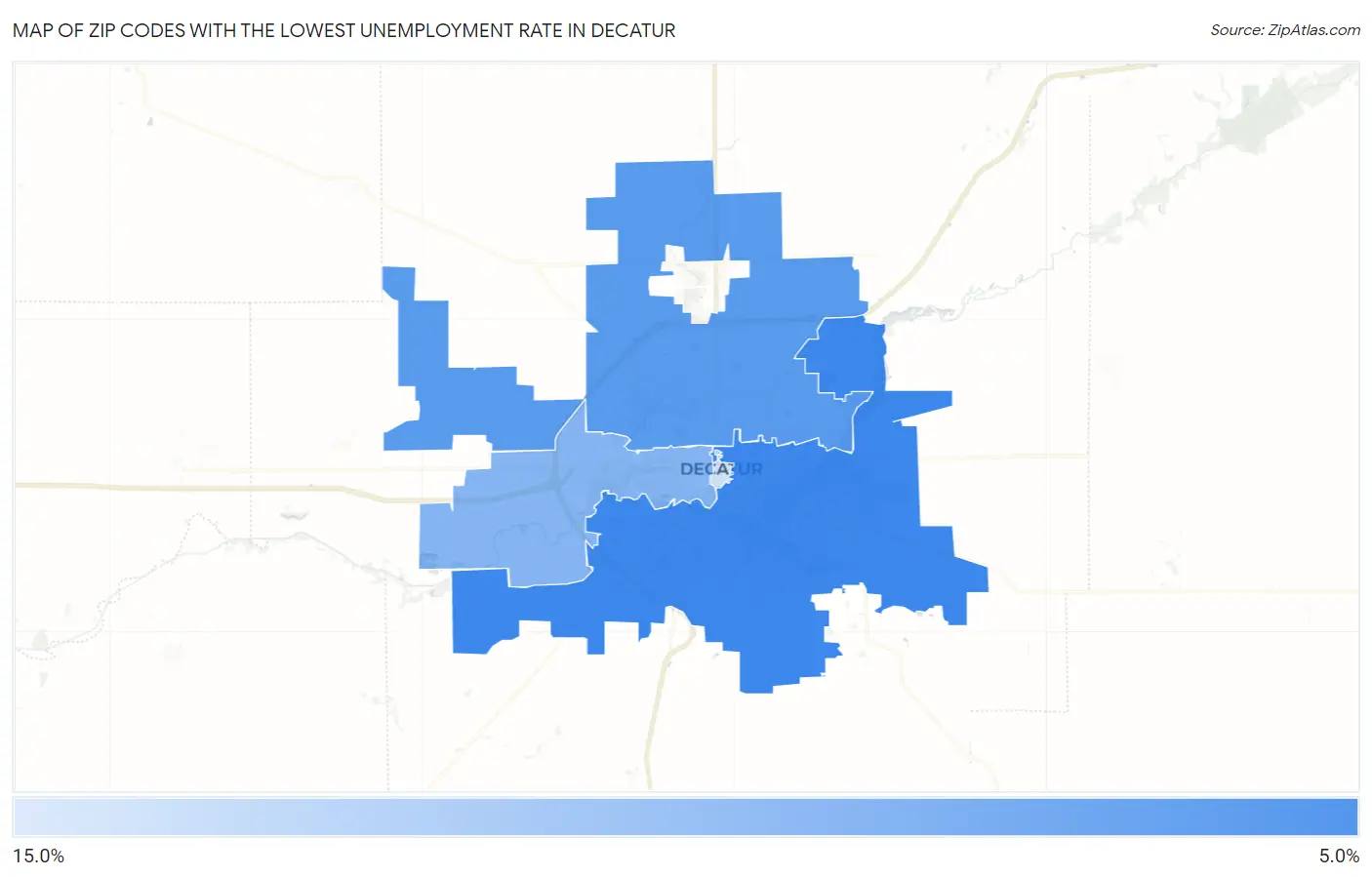 Zip Codes with the Lowest Unemployment Rate in Decatur Map