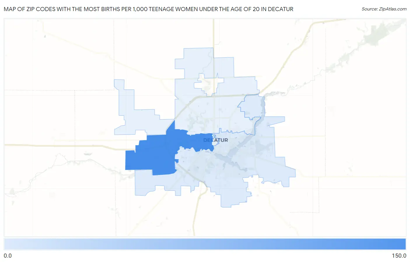Zip Codes with the Most Births per 1,000 Teenage Women Under the Age of 20 in Decatur Map