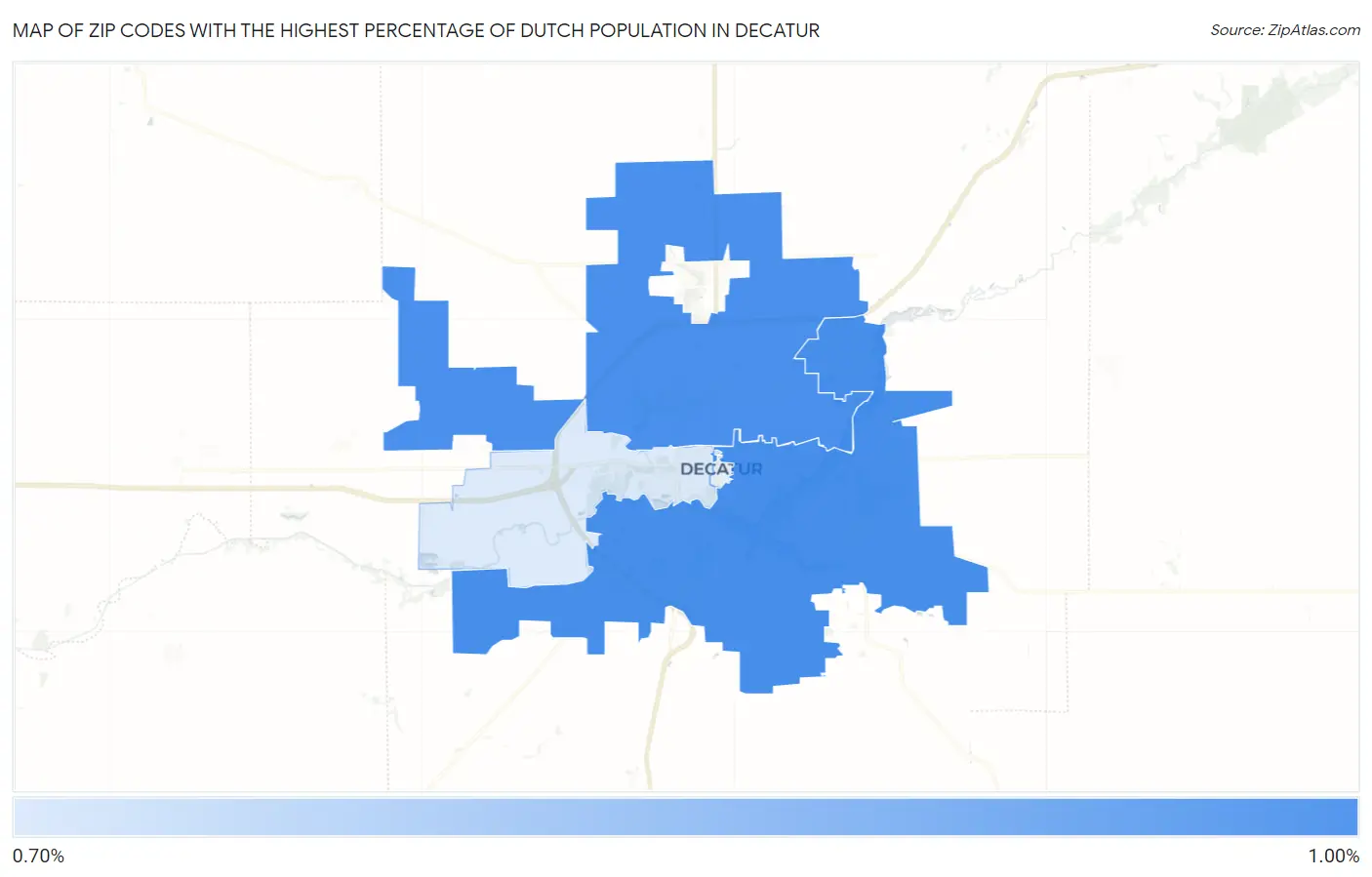Zip Codes with the Highest Percentage of Dutch Population in Decatur Map