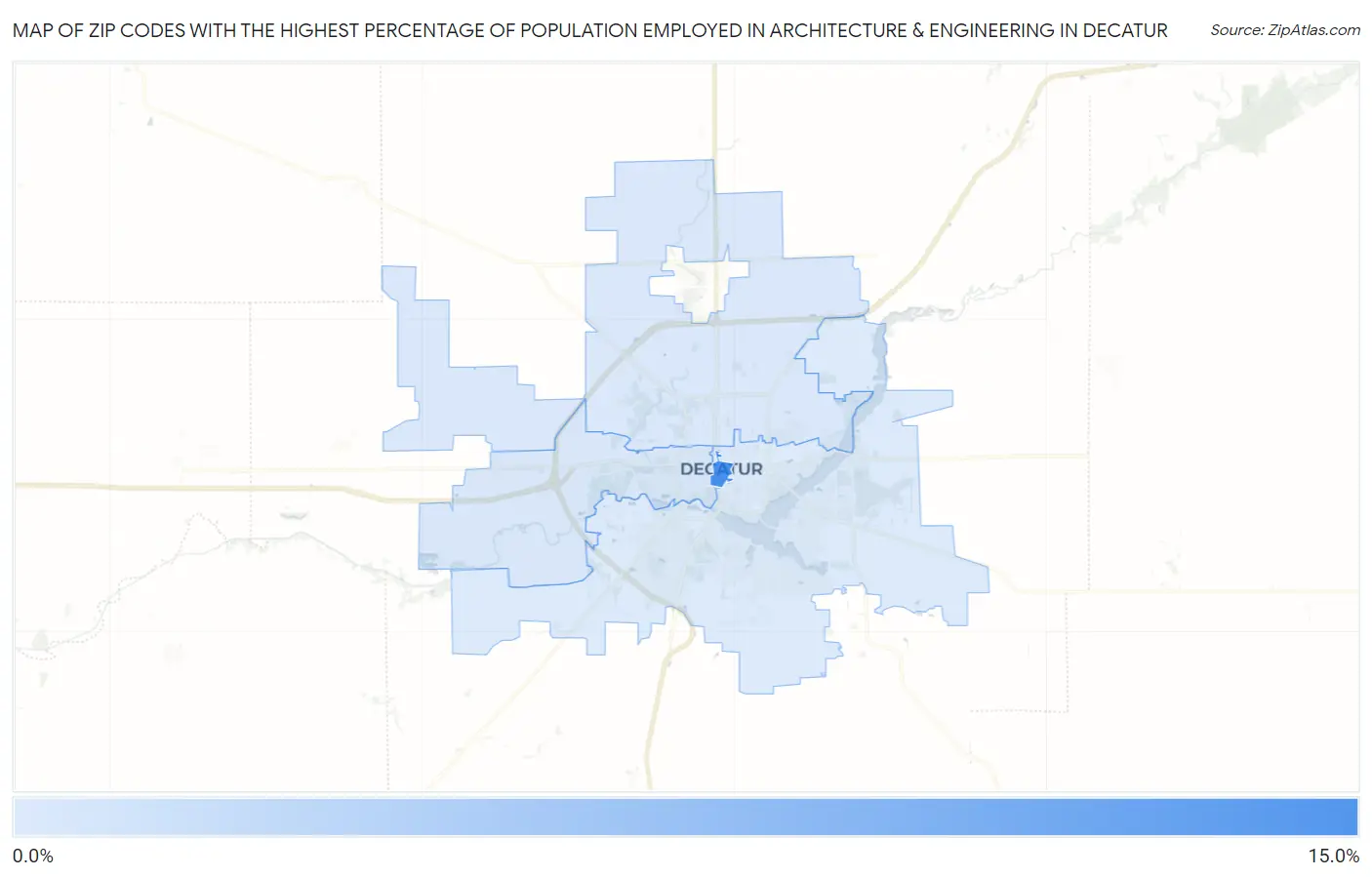 Zip Codes with the Highest Percentage of Population Employed in Architecture & Engineering in Decatur Map