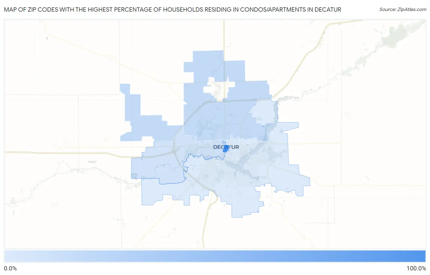Zip Codes with the Highest Percentage of Households Residing in Condos/Apartments in Decatur Map
