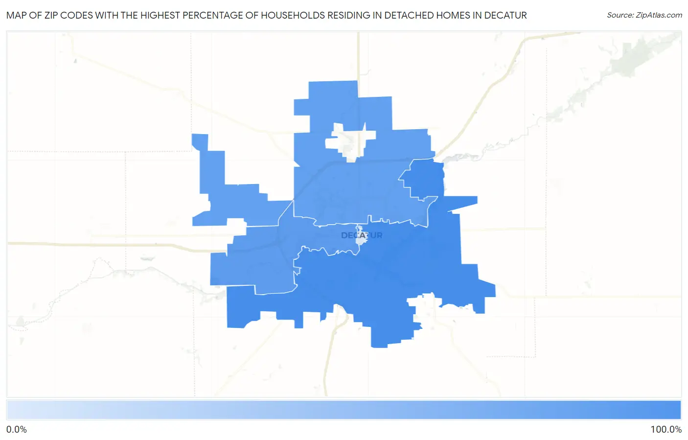 Zip Codes with the Highest Percentage of Households Residing in Detached Homes in Decatur Map