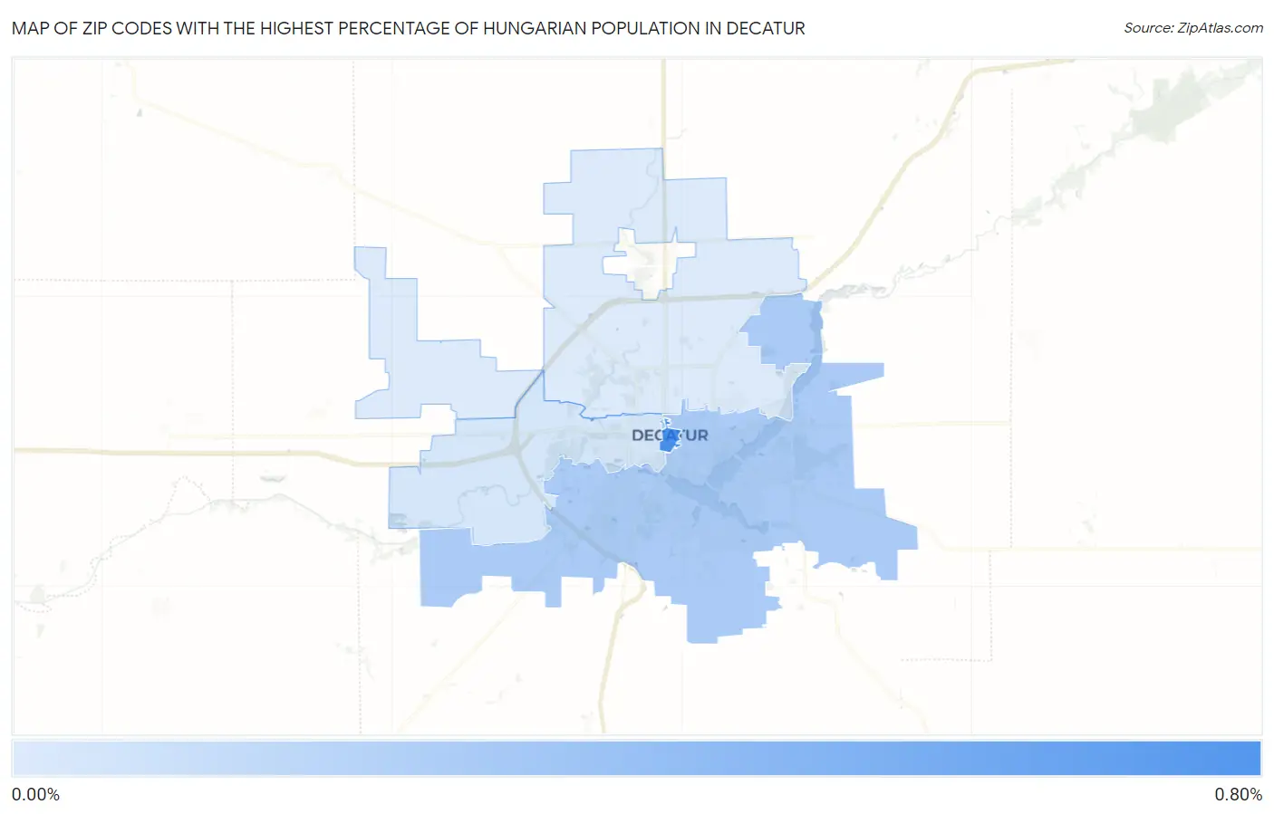 Zip Codes with the Highest Percentage of Hungarian Population in Decatur Map