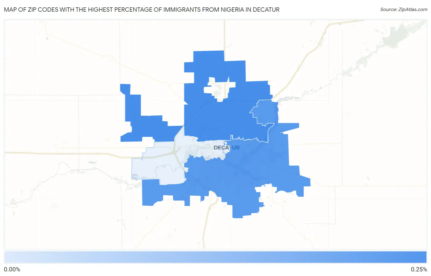 Zip Codes with the Highest Percentage of Immigrants from Nigeria in Decatur Map