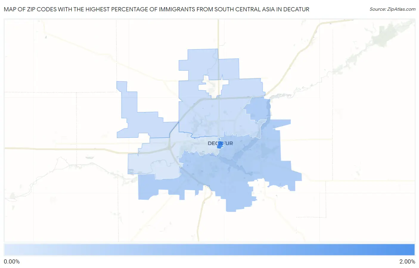 Zip Codes with the Highest Percentage of Immigrants from South Central Asia in Decatur Map