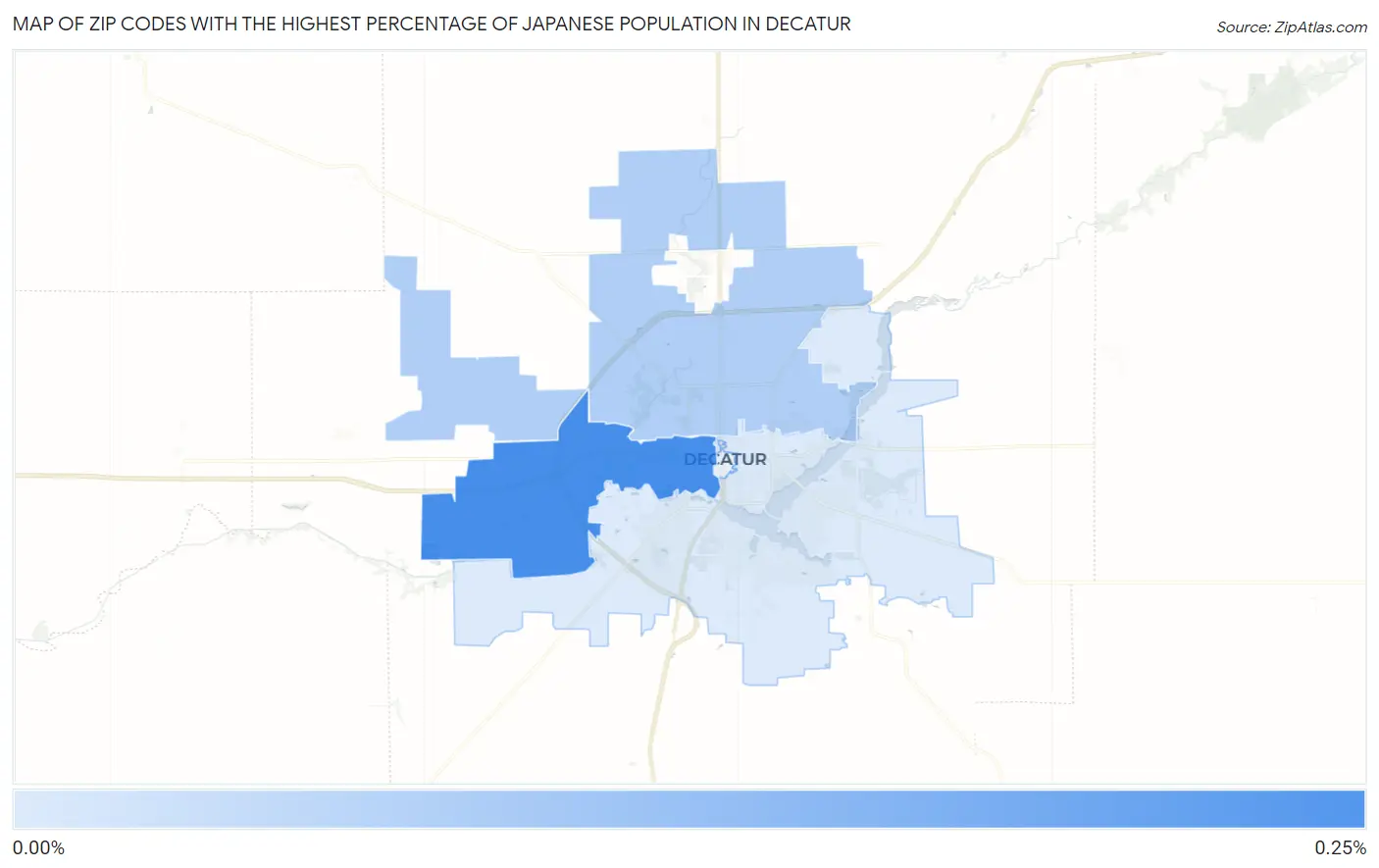 Zip Codes with the Highest Percentage of Japanese Population in Decatur Map