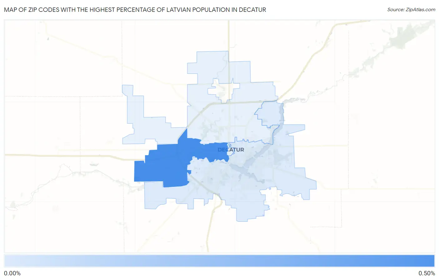Zip Codes with the Highest Percentage of Latvian Population in Decatur Map