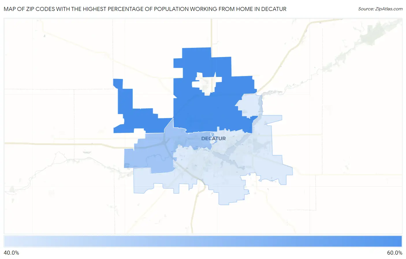 Zip Codes with the Highest Percentage of Population Working from Home in Decatur Map