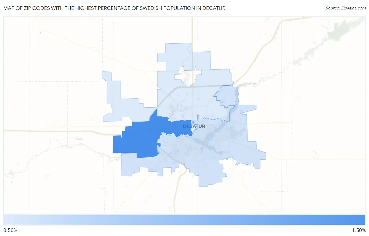 Zip Codes with the Highest Percentage of Swedish Population in Decatur Map