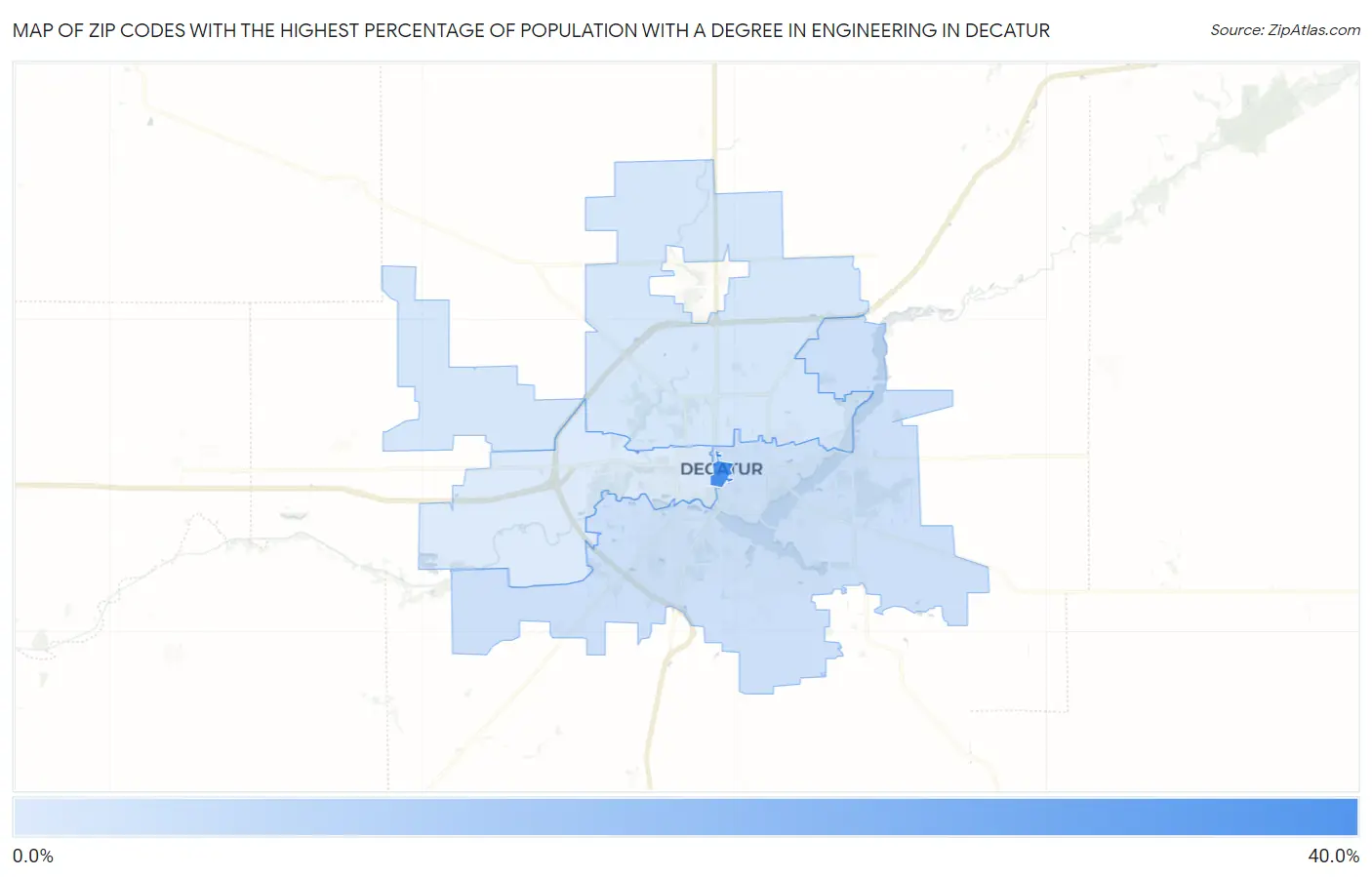 Zip Codes with the Highest Percentage of Population with a Degree in Engineering in Decatur Map
