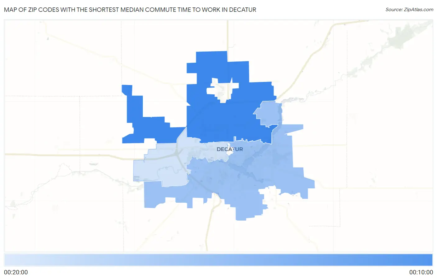 Zip Codes with the Shortest Median Commute Time to Work in Decatur Map