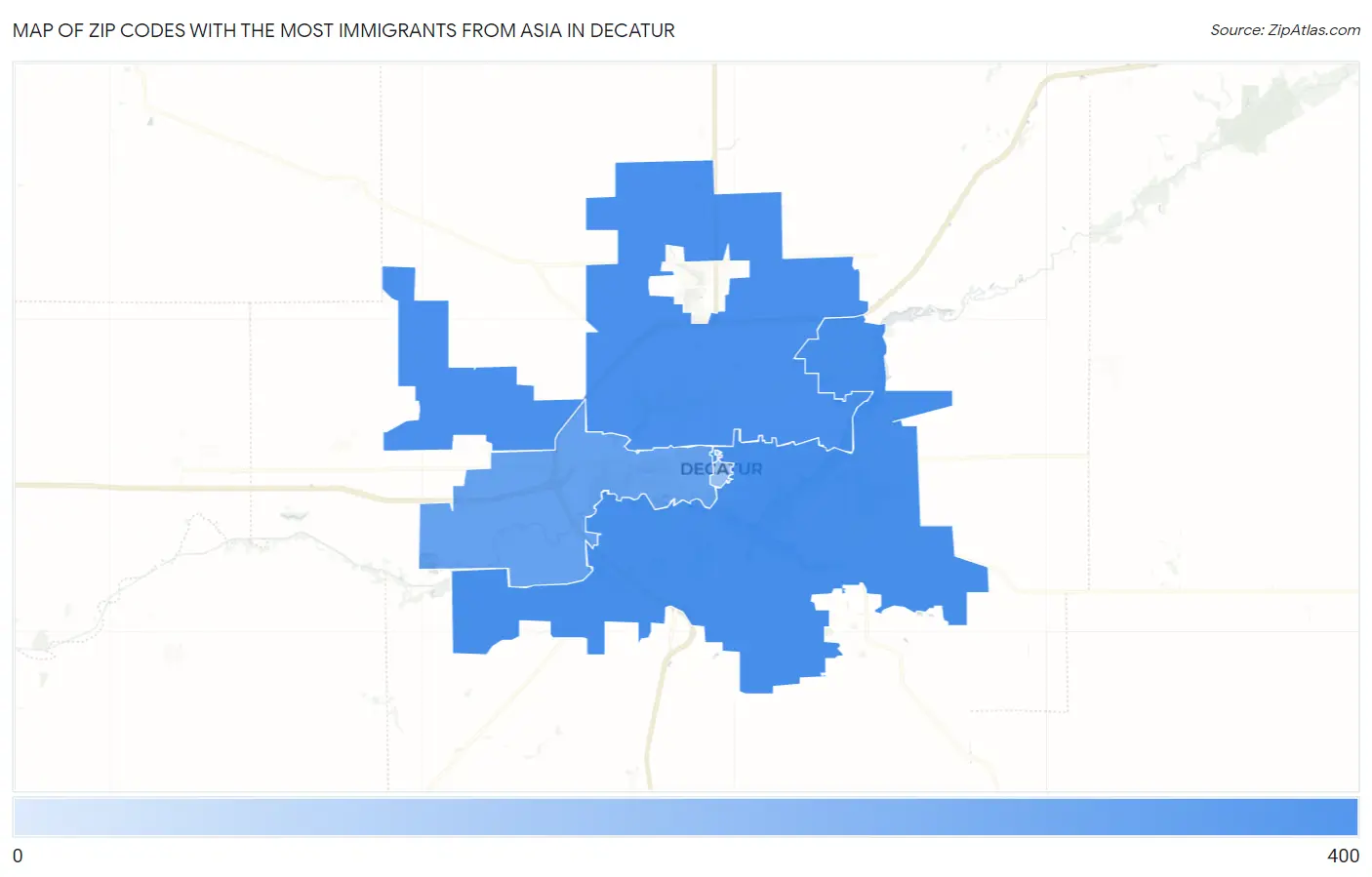 Zip Codes with the Most Immigrants from Asia in Decatur Map