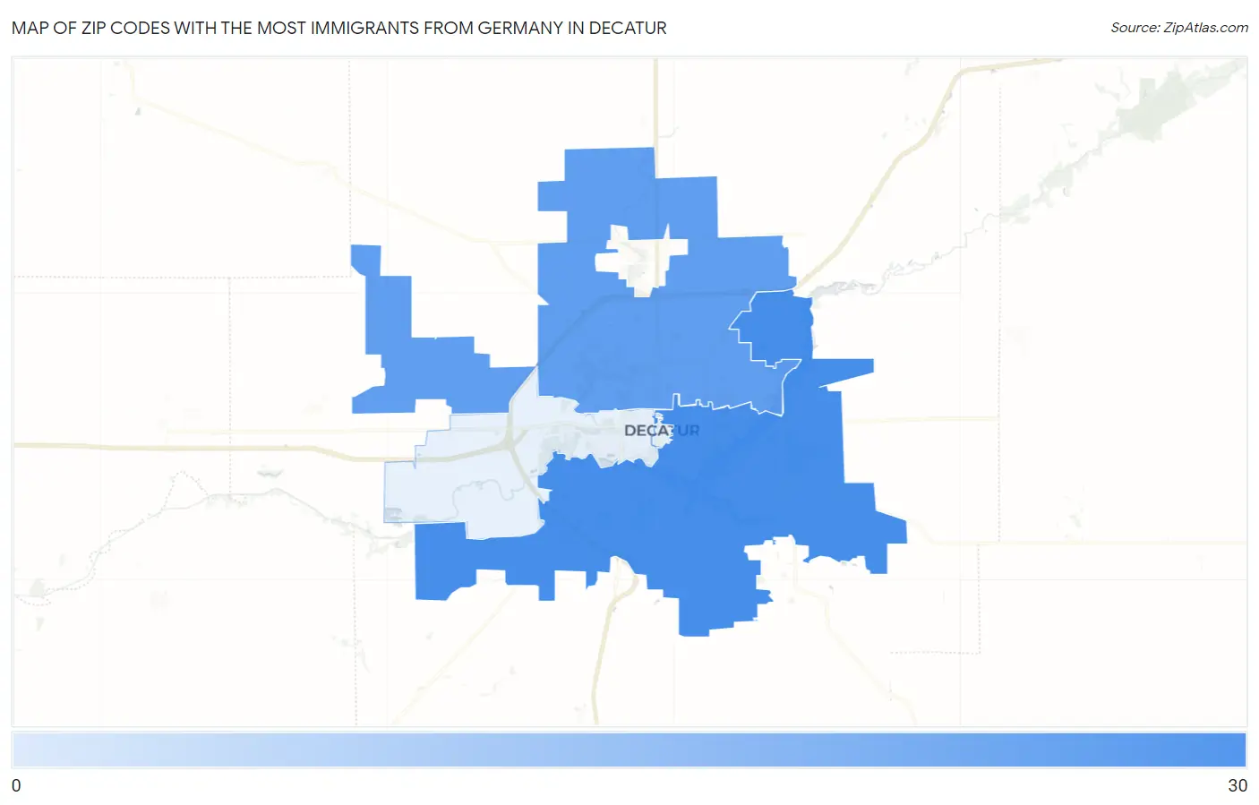 Zip Codes with the Most Immigrants from Germany in Decatur Map