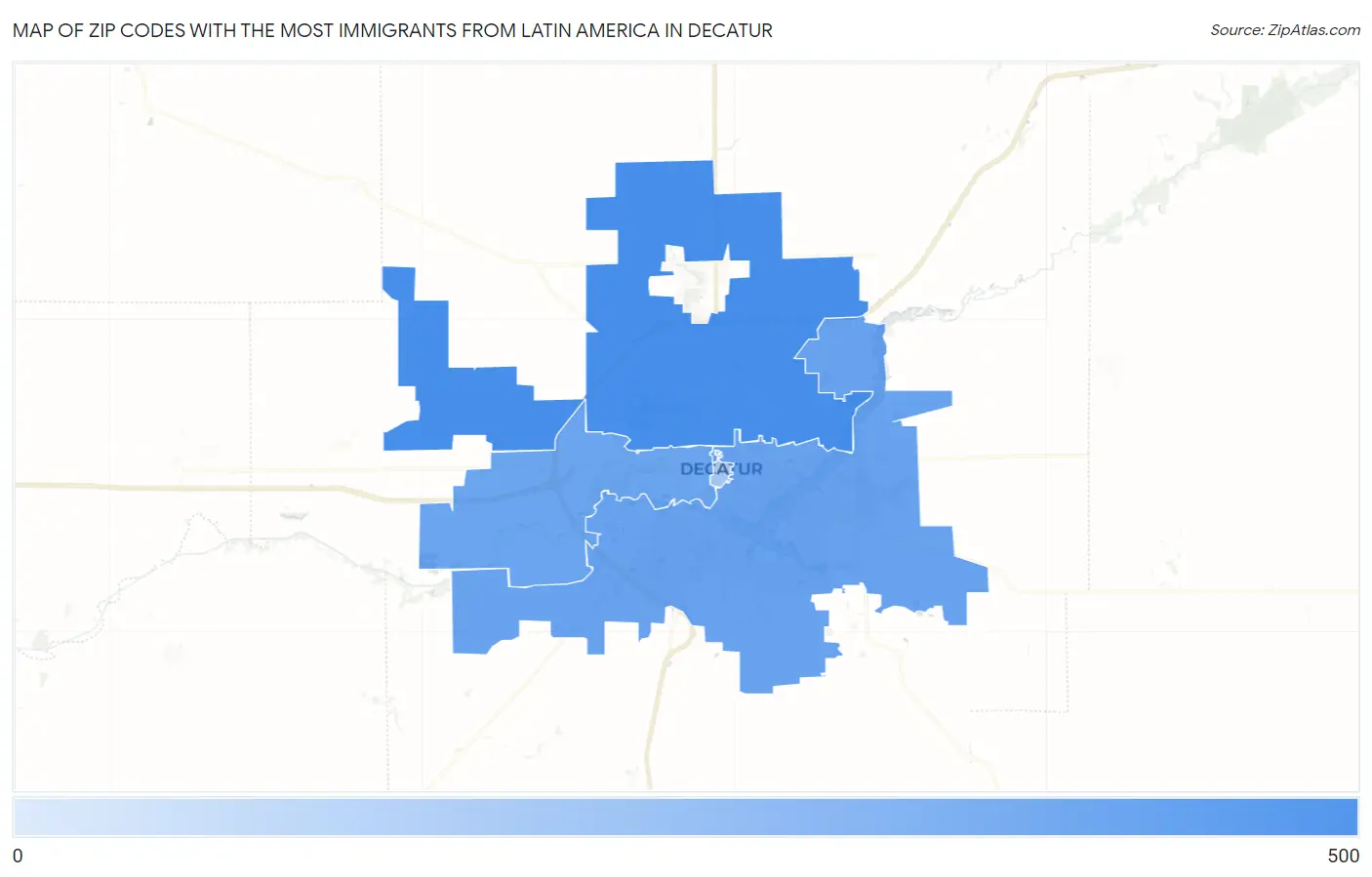 Zip Codes with the Most Immigrants from Latin America in Decatur Map