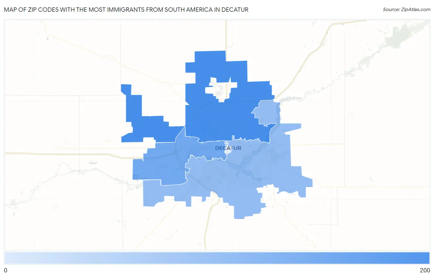 Zip Codes with the Most Immigrants from South America in Decatur Map