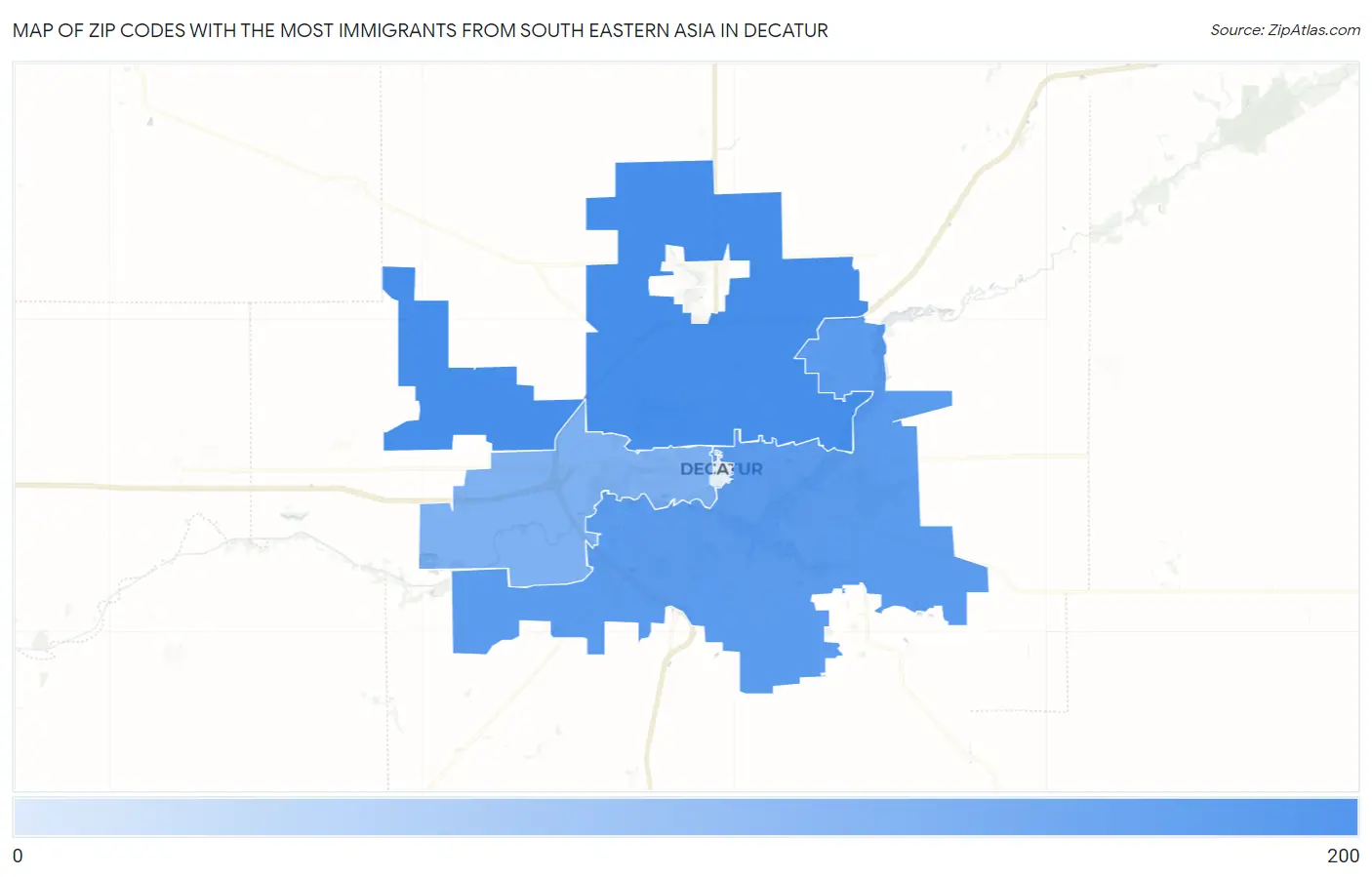 Zip Codes with the Most Immigrants from South Eastern Asia in Decatur Map
