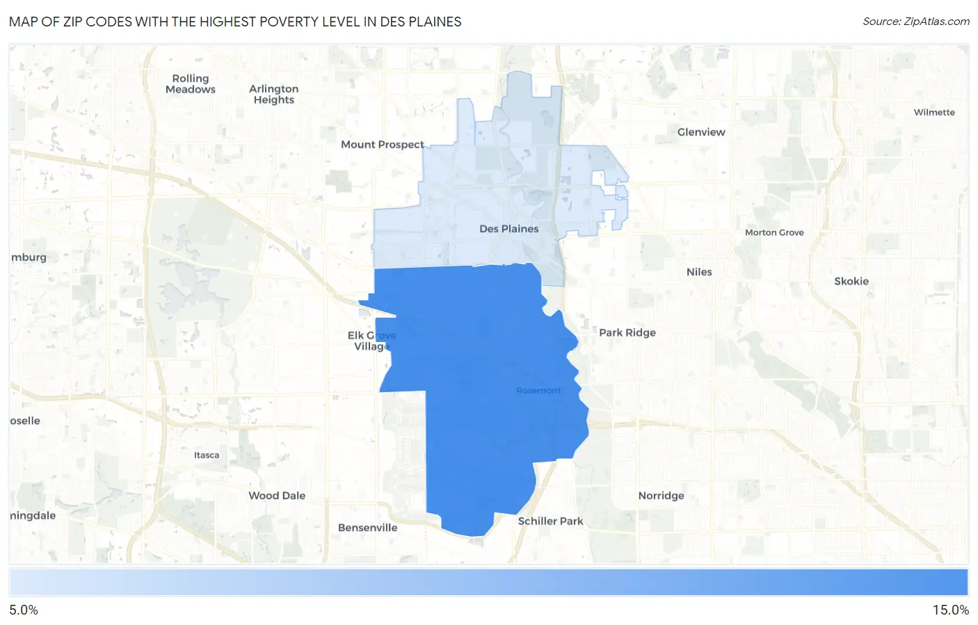 Zip Codes with the Highest Poverty Level in Des Plaines Map