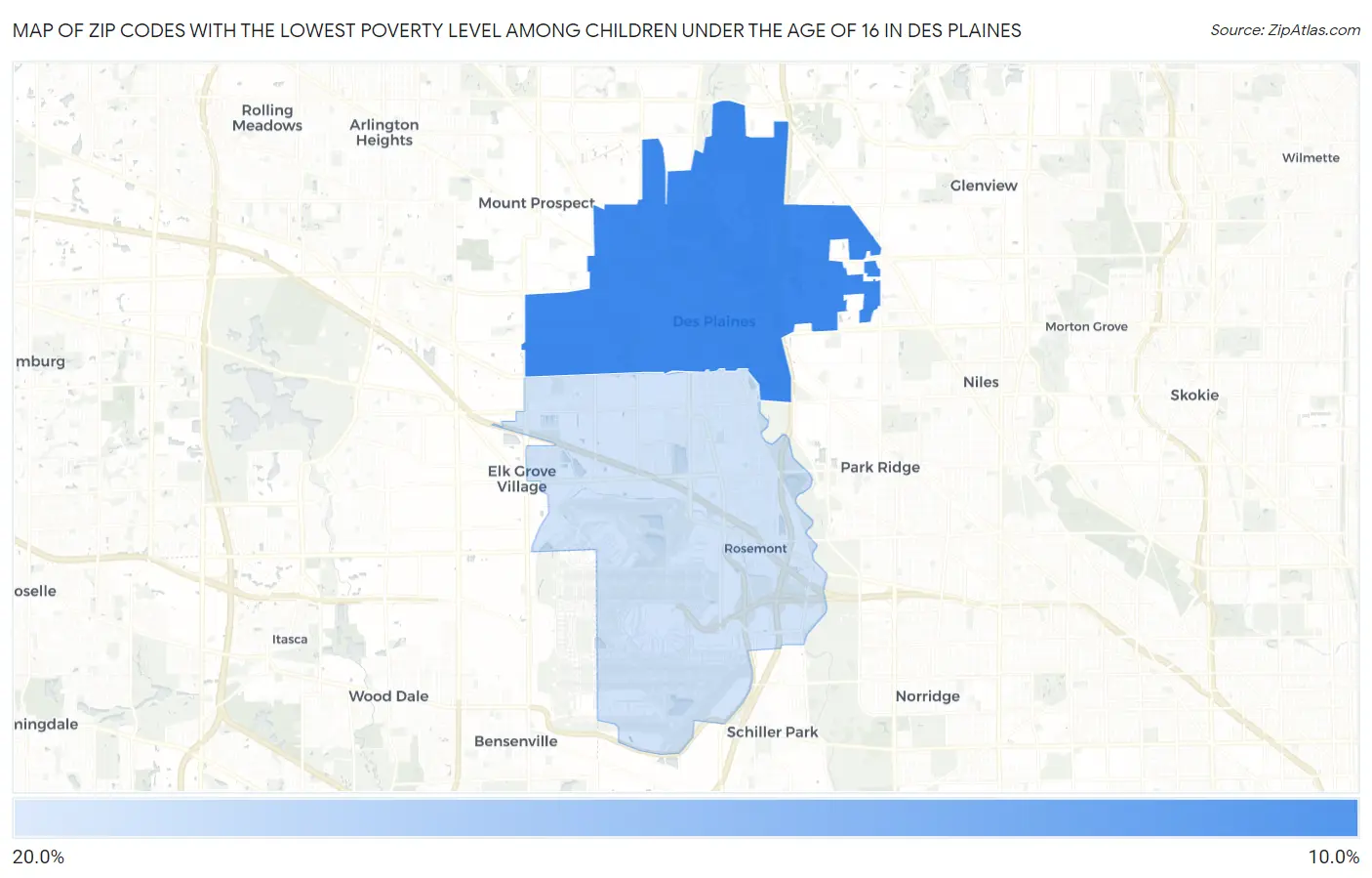 Zip Codes with the Lowest Poverty Level Among Children Under the Age of 16 in Des Plaines Map