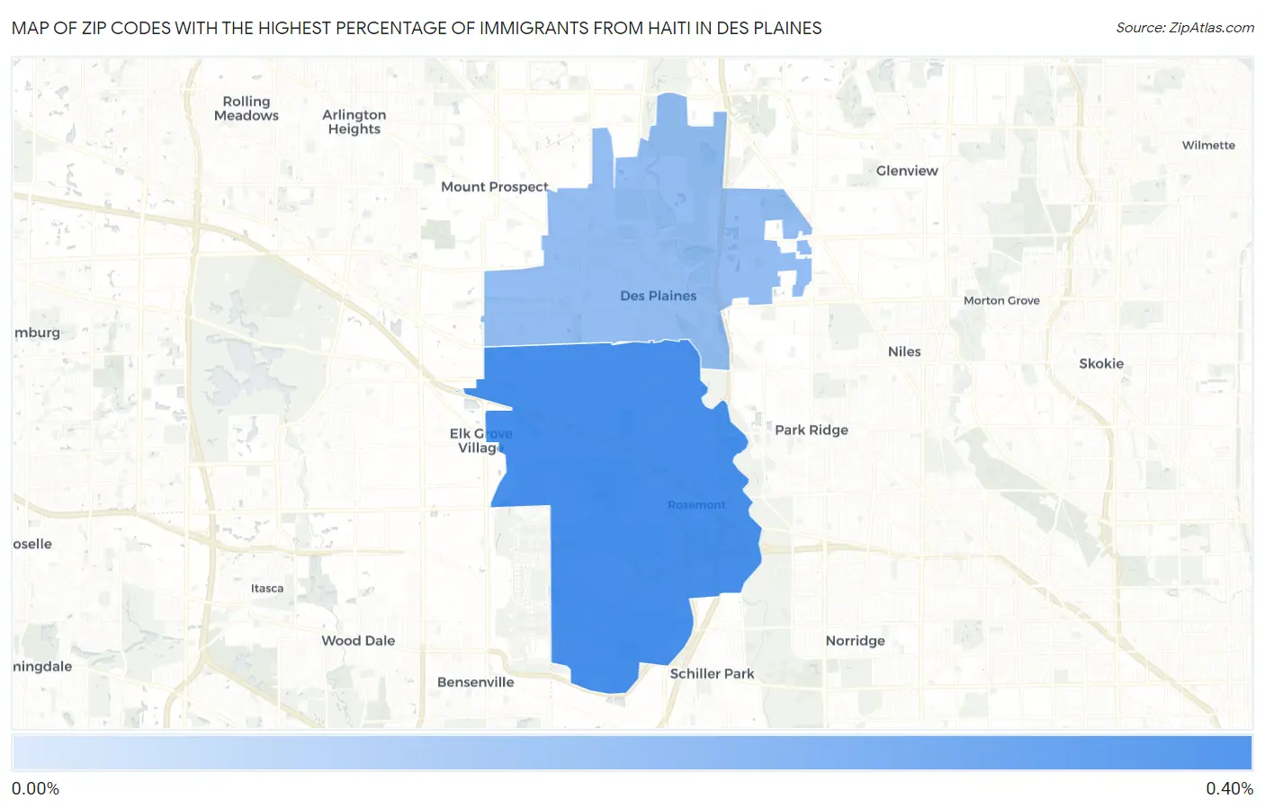 Zip Codes with the Highest Percentage of Immigrants from Haiti in Des Plaines Map