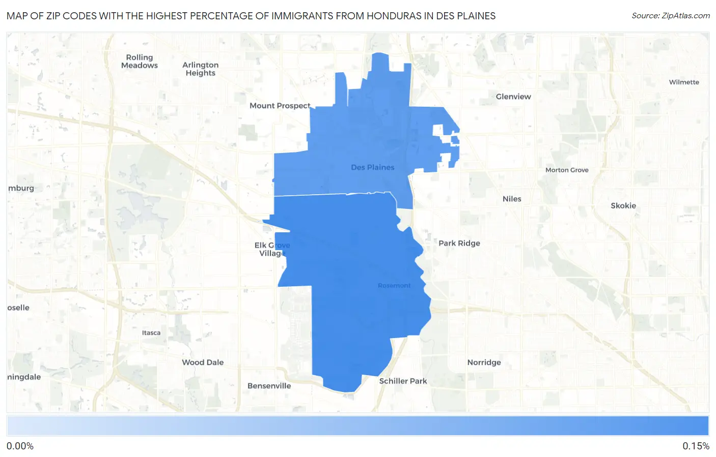 Zip Codes with the Highest Percentage of Immigrants from Honduras in Des Plaines Map